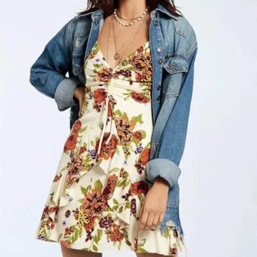 Free People Cream Floral Mini Dress Size M